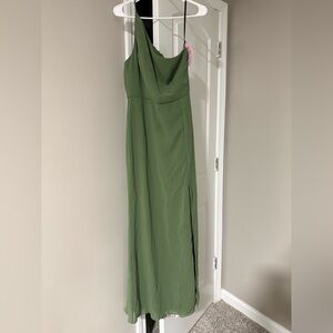 After Six Vineyard Green One-Shoulder Evening Gown